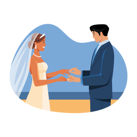 Newly Married Couple doing Ring exchange ceremony  Illustration