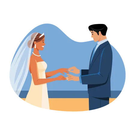 Newly Married Couple doing Ring exchange ceremony  Illustration