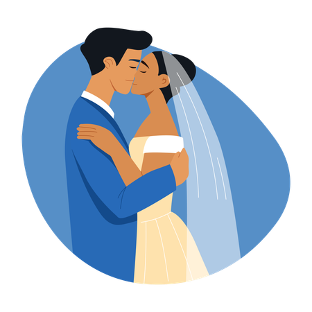 Newly Married Couple doing Romantic kiss  Illustration
