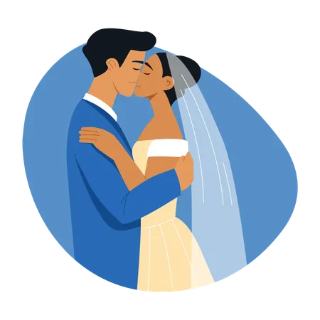 Newly Married Couple doing Romantic kiss  Illustration