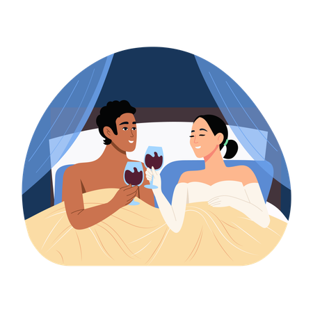 Newly Married Couple doing toast  Illustration