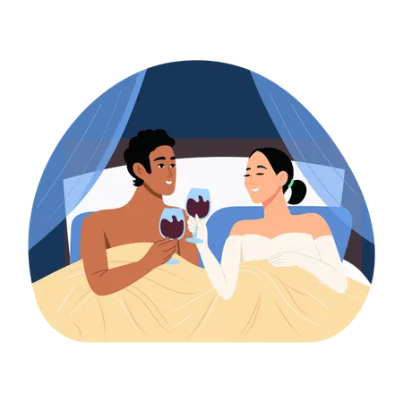Newly Married Couple doing toast  Illustration