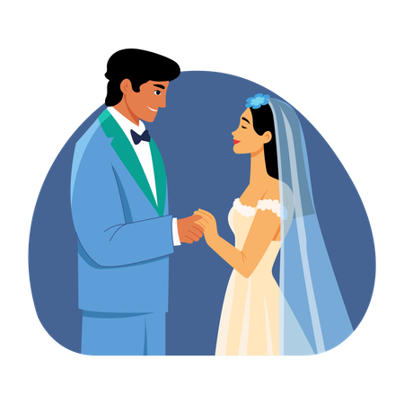 Newly Married Couple Holding hands  Illustration