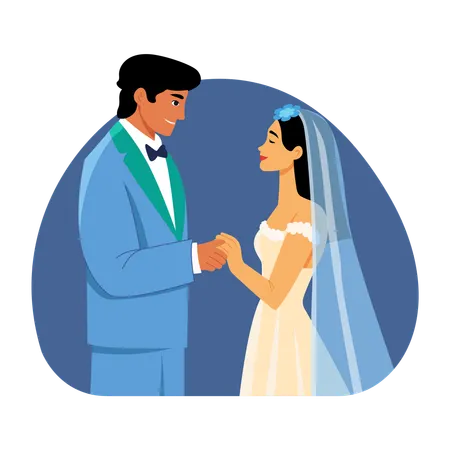Newly Married Couple Holding hands  Illustration