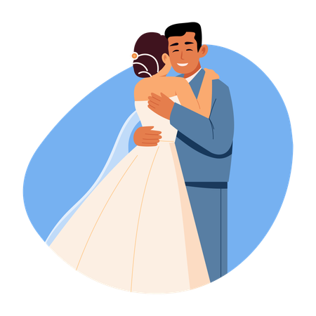 Newly Married Couple hugging  Illustration