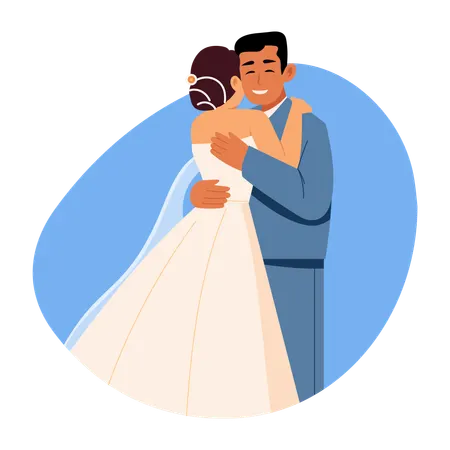 Newly Married Couple hugging  Illustration