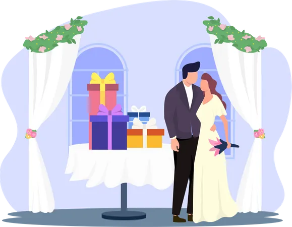 Newly Married Couple  Illustration