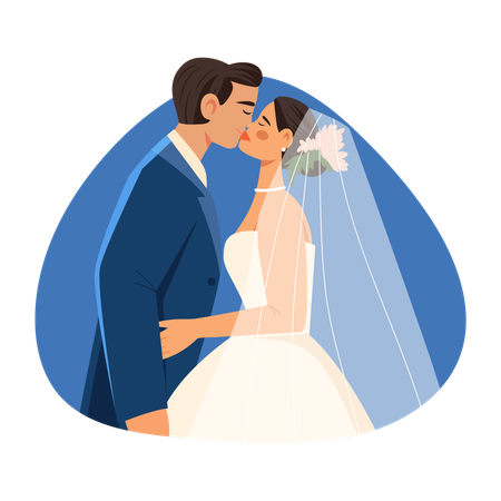 Newly Married Couple kissing  Illustration