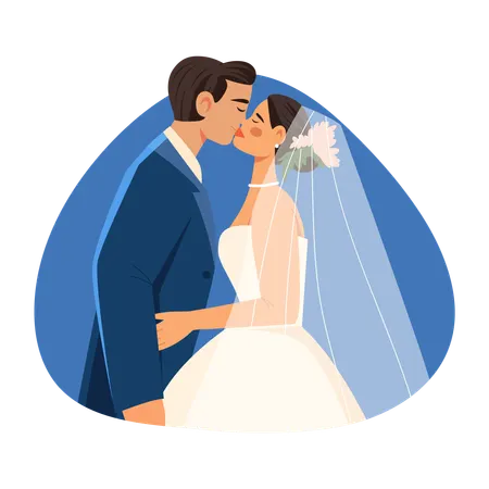Newly Married Couple kissing  Illustration
