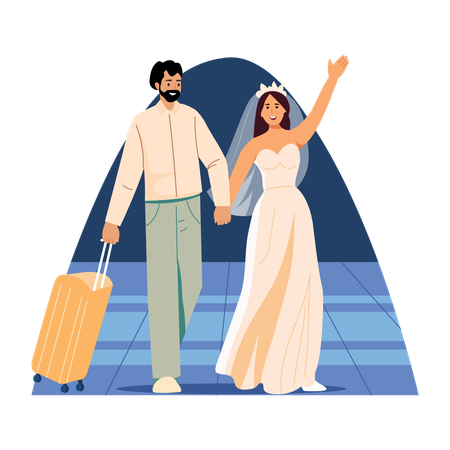 Newly Married Couple on Honeymoon trip  Illustration