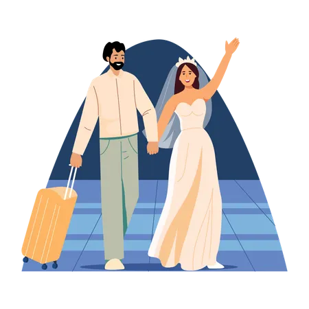Newly Married Couple on Honeymoon trip  Illustration