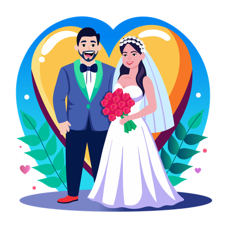 Newly married couple standing  Illustration