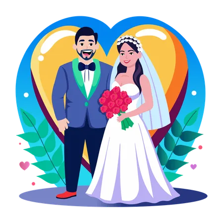 Newly married couple standing  Illustration