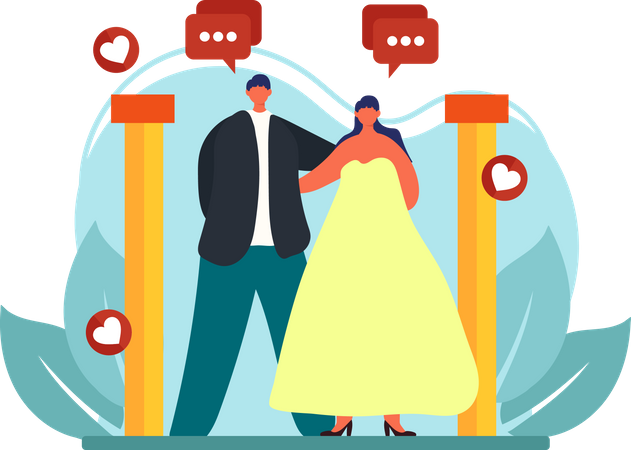 Newly married couple standing together Illustration