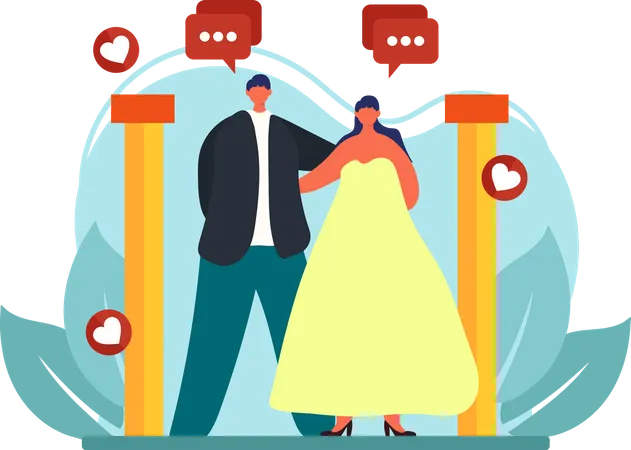 Newly married couple standing together Illustration