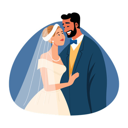 Newly Married Couple standing together  Illustration