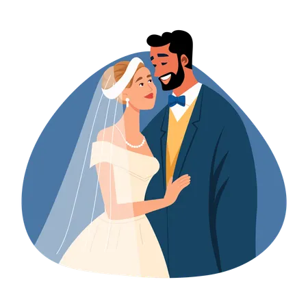 Newly Married Couple standing together  Illustration