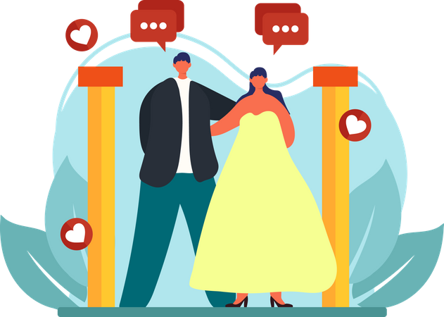 Newly married couple standing together  Illustration