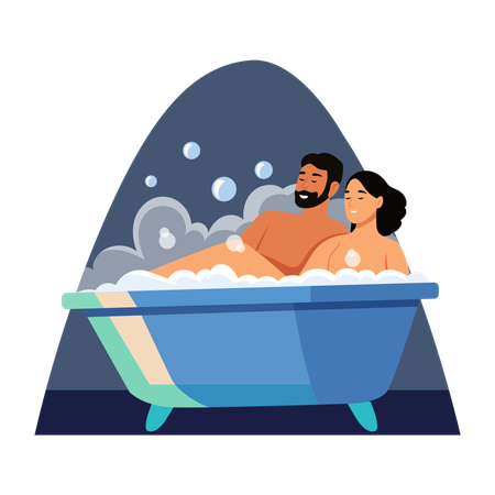 Newly Married Couple taking bath together  Illustration