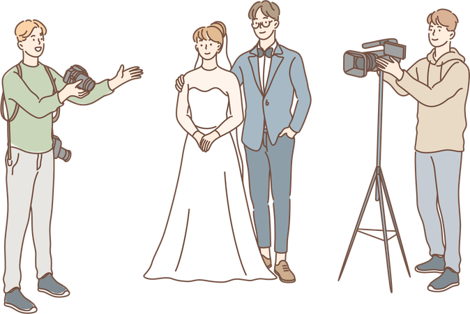 Newly wed couple is doing photo shoot  Illustration