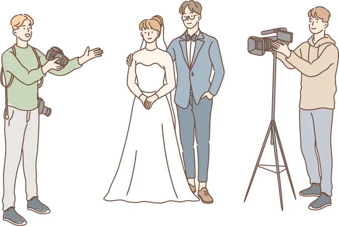 Newly wed couple is doing photo shoot  Illustration