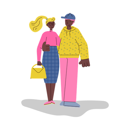 Newly wedded couple walking  Illustration