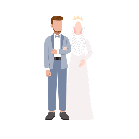 Newly wedded muslim couple standing together  Illustration