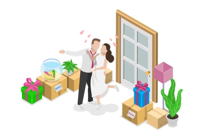 3 D Isometric Flat Vector Conceptual Illustration Of Newlyweds Sweet Marriage Illustration