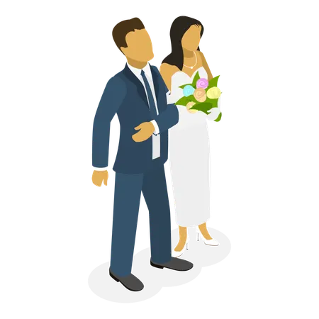 Newly weds stand together  Illustration