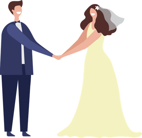 Newlywed couple holding hands Illustration
