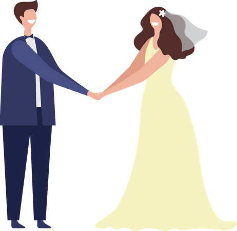 Newlywed couple holding hands  Illustration