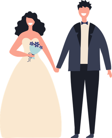 Newlywed couple standing together Illustration