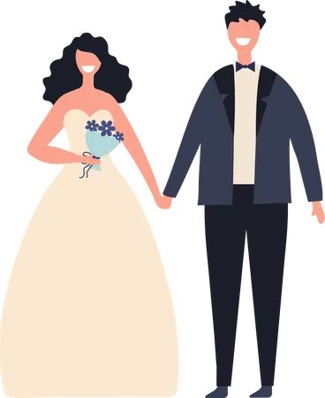 Newlywed couple standing together Illustration