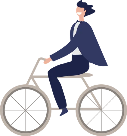 Newlywed groom riding bicycle  Illustration