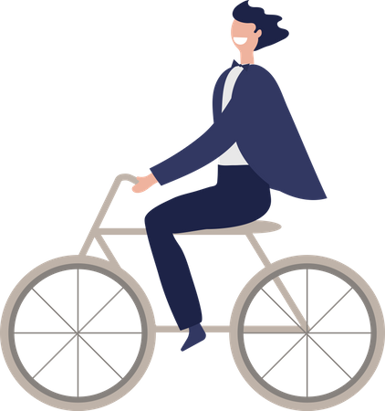 Newlywed groom riding bicycle  Illustration