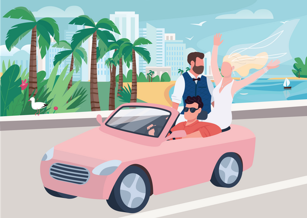 Newlywed riding car Illustration