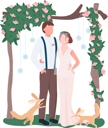 Newlyweds at outdoor ceremony  Illustration