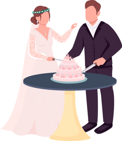 Newlyweds cutting cake Illustration