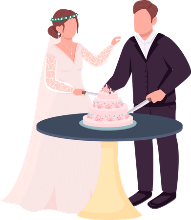 Newlyweds cutting cake  Illustration