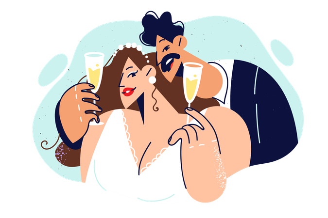 Newlyweds drink champagne at wedding ceremony  Illustration