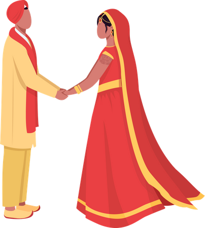 Newlyweds in traditional clothing  Illustration