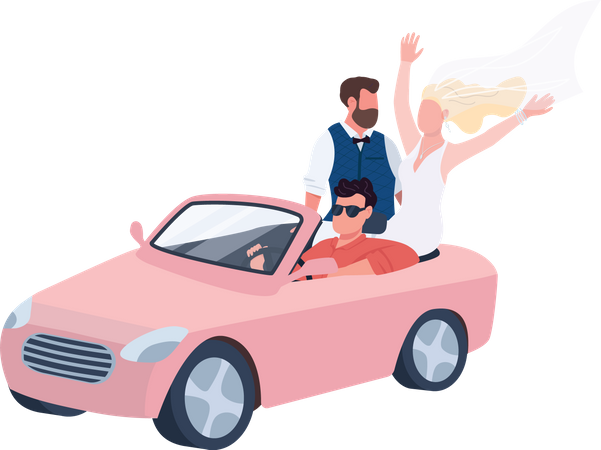Newlyweds riding in car Illustration