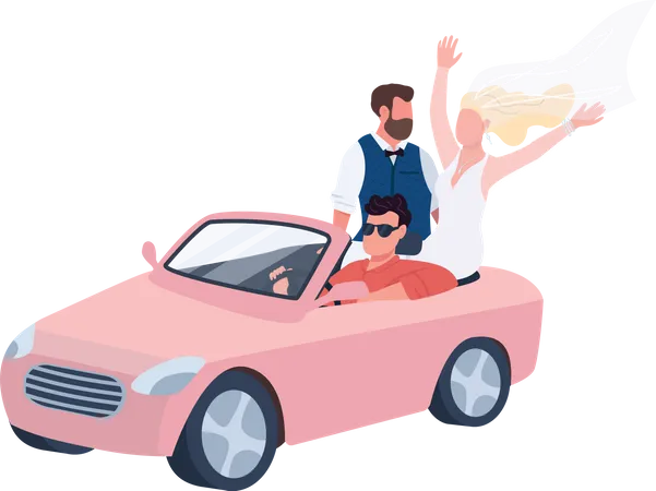 Newlyweds riding in car  イラスト