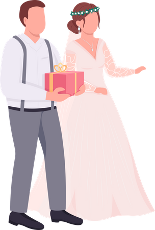 Newlyweds with gifts  Illustration