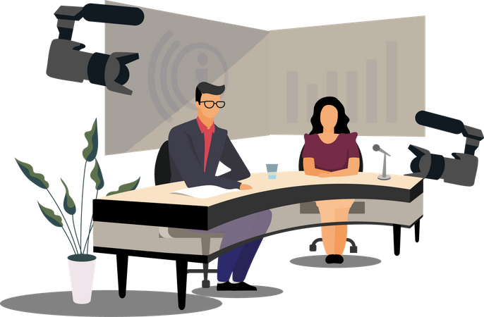 News anchors broadcasting news at studio  Illustration