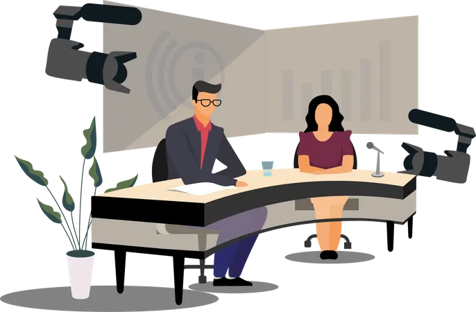 News anchors broadcasting news at studio  Illustration