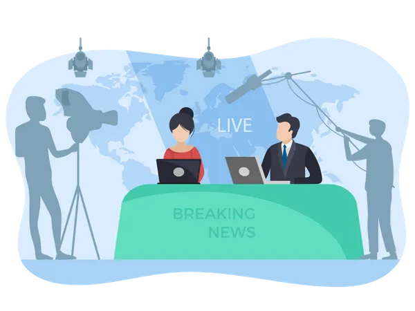 News anchors siting in News studio Illustration