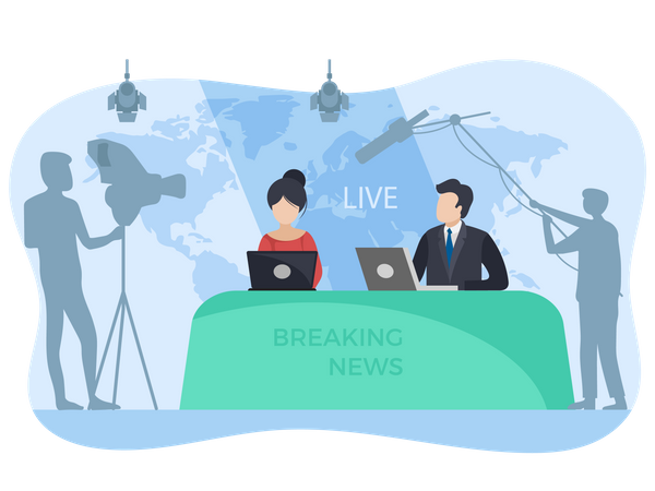 News anchors siting in News studio  Illustration