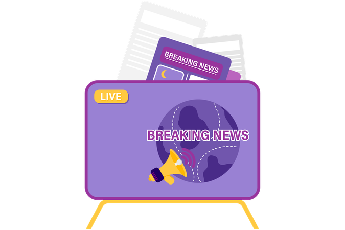News broadcast on television  Illustration