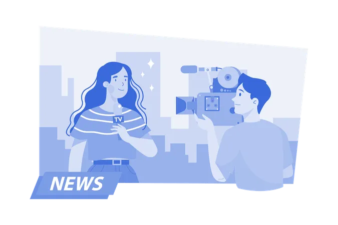 News Room Television Broadcasting Of Live Streaming Reportage Illustration